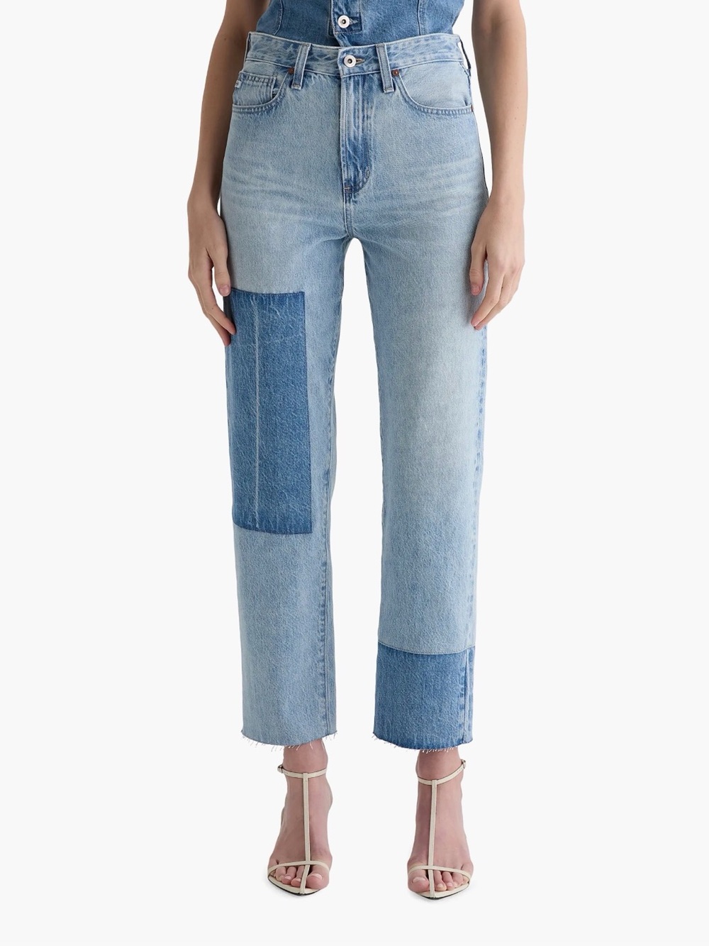 Ag Adriano Goldschmied Light Blue Patchwork Straight-Leg Jeans